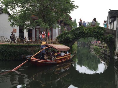 View of Fu'an Bridge in Zhouhuang from a Sculling Boat